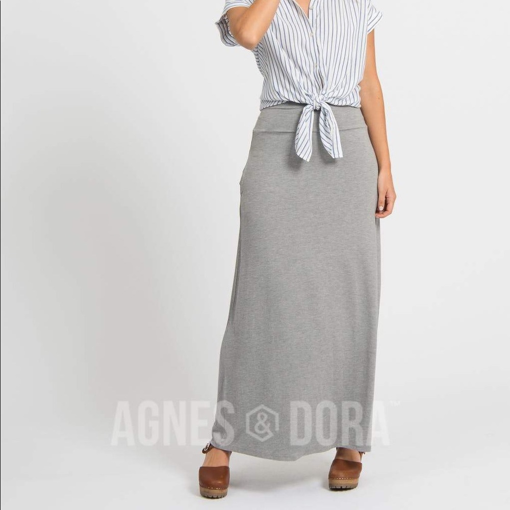 Agnes & Dora Maxi Skirt Pocket Ash Gray Stretchy Knit New with tags